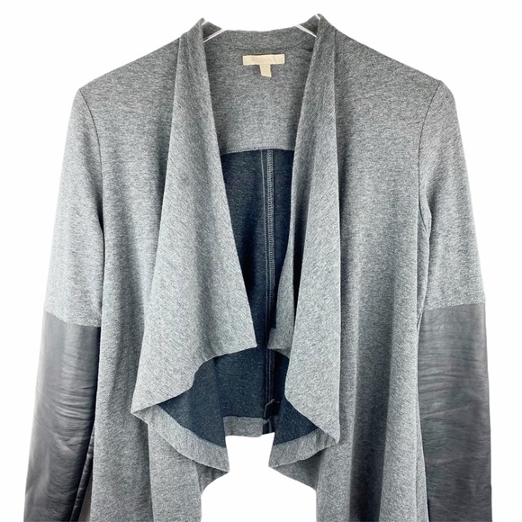 ANTHRO Bordeaux Grey Black Leather Draped Cardigan - Picture 5 of 9